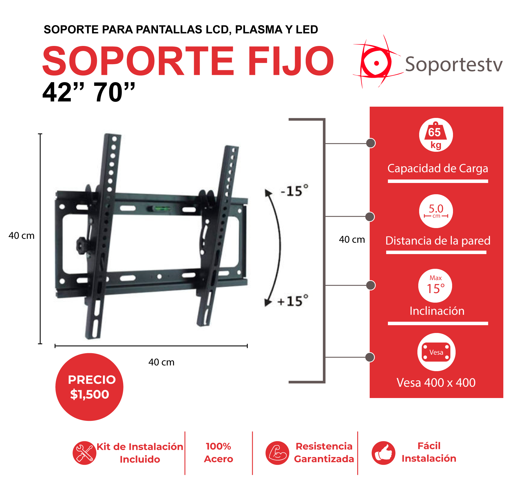 soporte fijo para tv en muro tablaroca